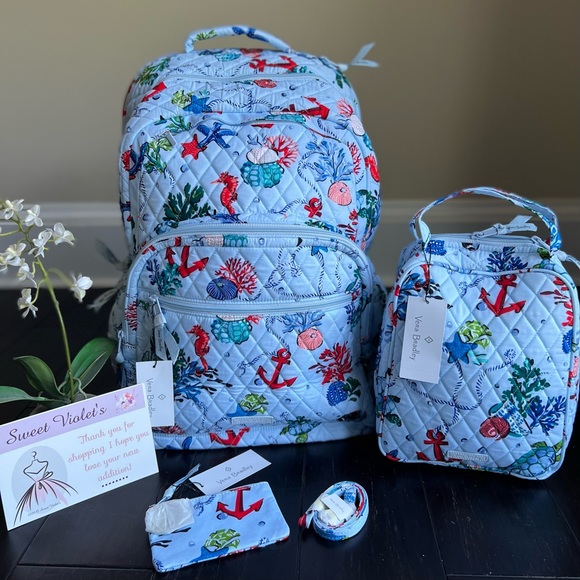 ✨NWT Vera Bradley Anchors Aweigh Large Backpack Lunch Bag Zip ID Lanyard Set - Picture 1 of 16